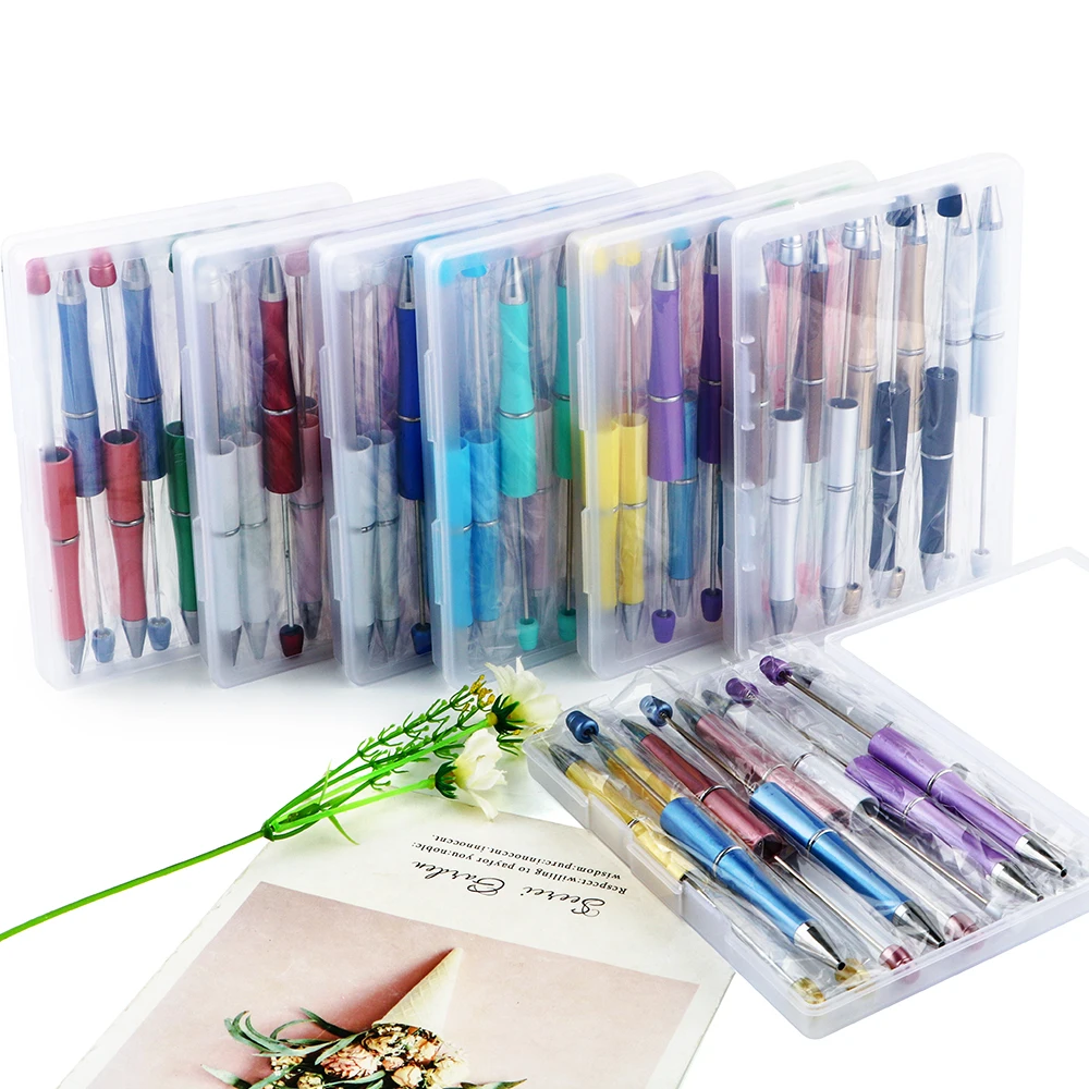 Sunrony 10 قطعة/صندوق قلم بلاستيكي قابل للخرز حبر أسود لتقوم بها بنفسك قلم شخصية مدرسة مكتب الكتابة لوازم القرطاسية الهدايا