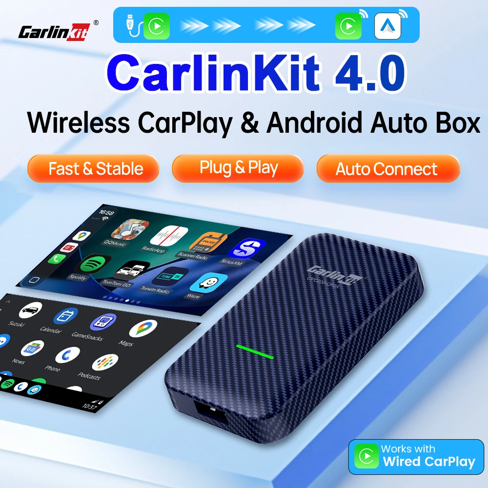 CarlinKit 4.0 Wired CarPlay To Wireless Android Auto & CarPlay Wireless Adapter For Ford Benz Kia Mazda Golf Audi Toyota Etc.