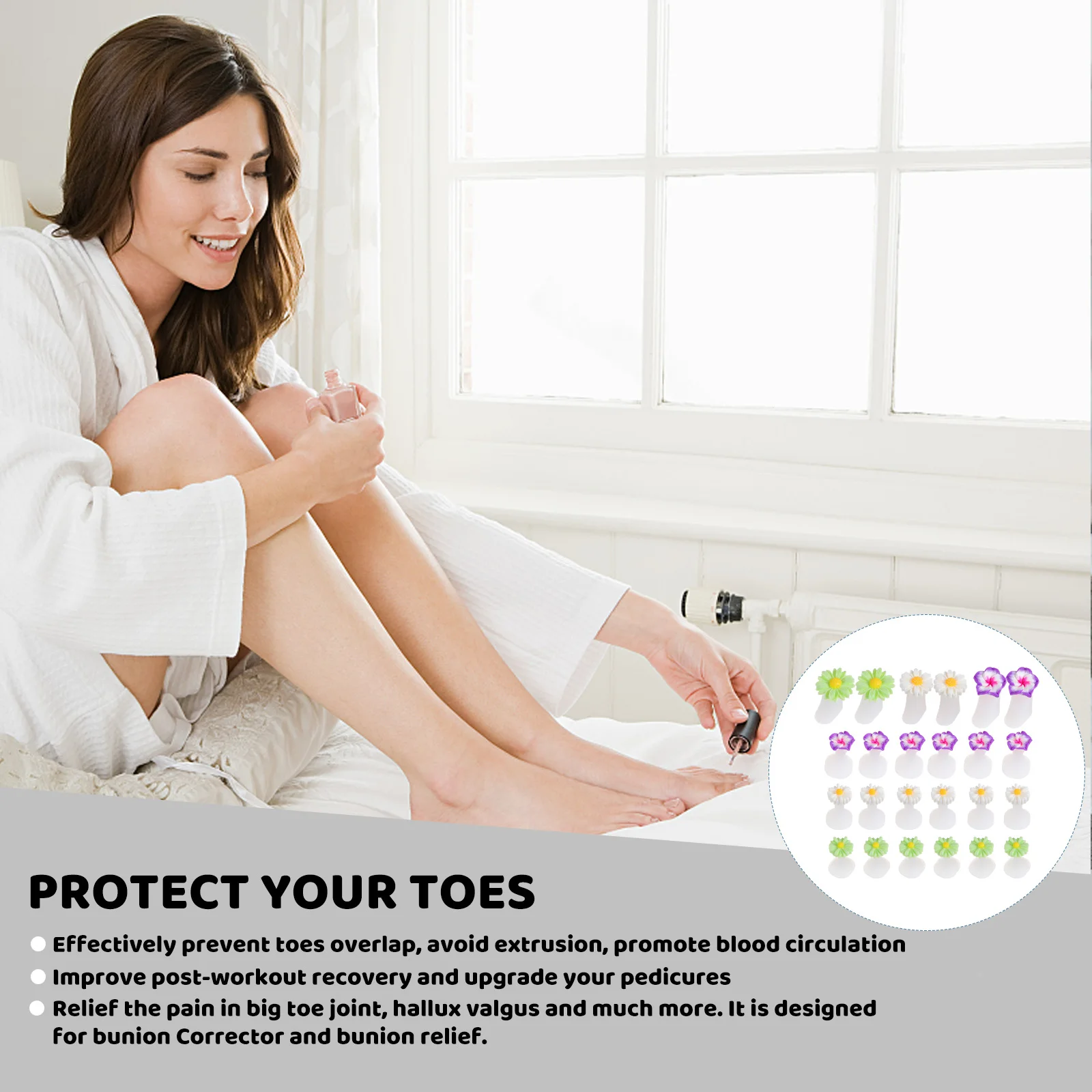 

24pcs Nail Art Tool Pedicure Silicone Flower Shape Reusable Pedicure Silicone Toe Spacer Separator Clean Toe Spacers