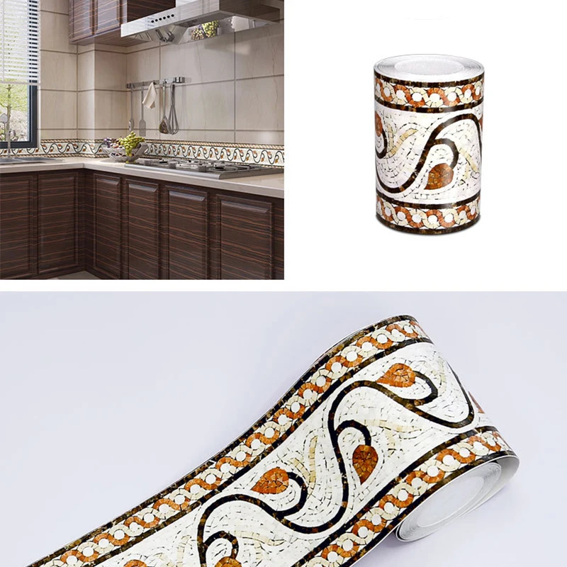 5 Meter PVC Mosaic Self-adhesive Wall Border Sticker Waist Line Waterproof Wallpaper Baseboard European Wall Decor Skirting Line