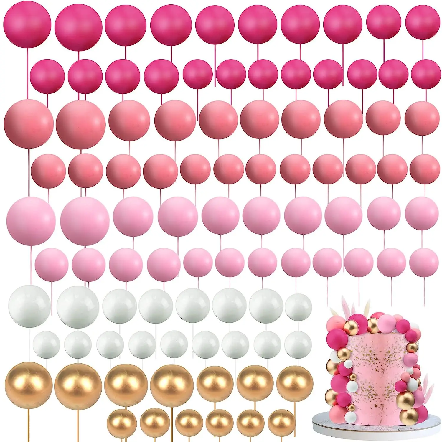 110Pcs Balls Cake Cupcake Topper DIY Insert Topper Foam Cake Balls Baking Decoration for Princess Girl Wedding Birthday