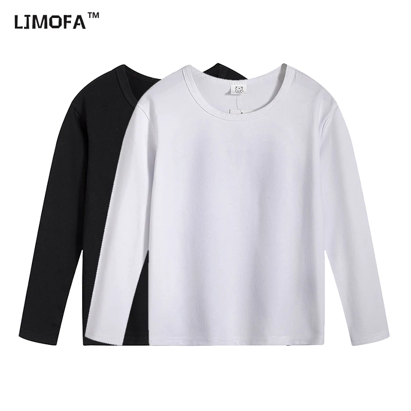 

LJMOFA Boys Long Sleeve T Shirt Girl Solid Color T Shirts Casual Base Tees Tops Spring Autumn Black White Baby Toddler Tops D133