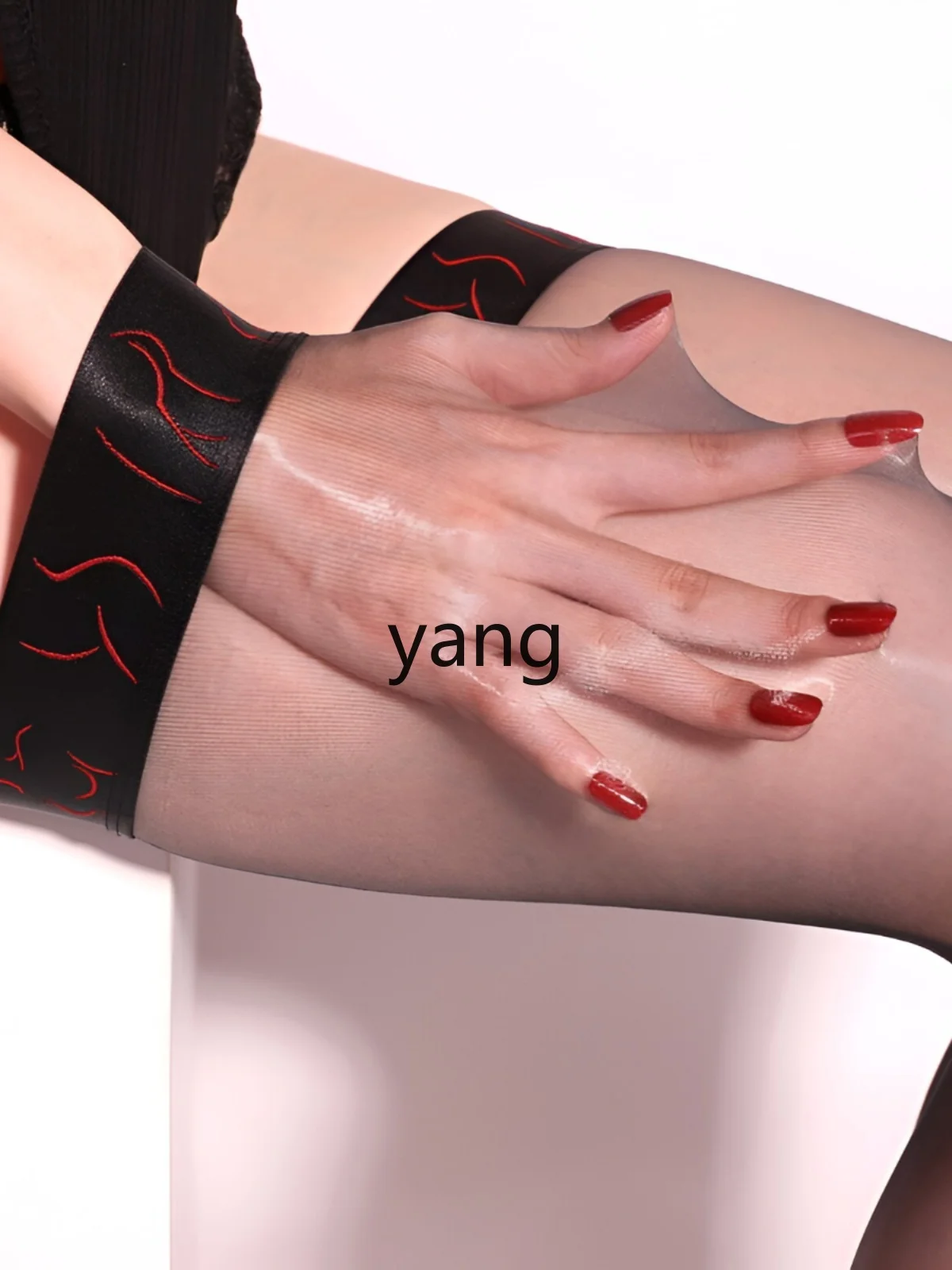 Yjq aurora thigh black stockings oily ultra-thin stockings half-length knee socks