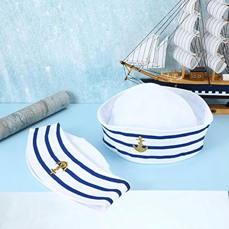 1/3/6 pieces of blue striped sailor hats, white striped sailor navy hats, captain role-playing party, yacht party hats