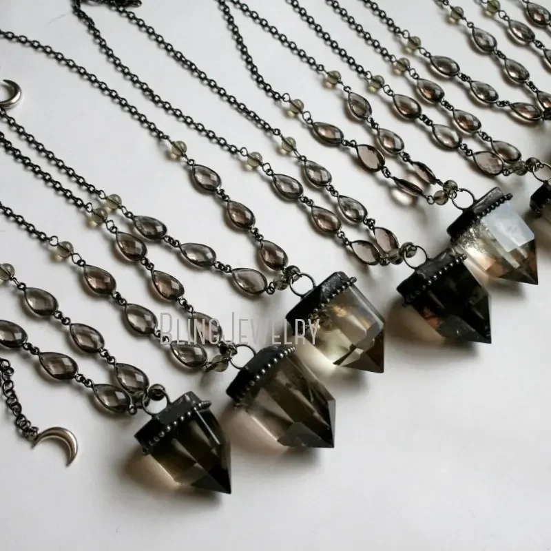 10pcs Crystal Point Halloween Necklace Women Smoky Quartz Pendulum Talisman Obelisk Witch Wicca Goth Gothic Wiccan Y2k Jewelry