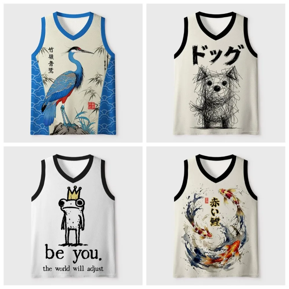 Harajuku-Tanktop im japanischen Stil mit 3D-Druck von Tieren, V-Ausschnitt, atmungsaktiv und schnelltrocknend, modische Outdoor-Sportbekleidung für Herren – Detail 2