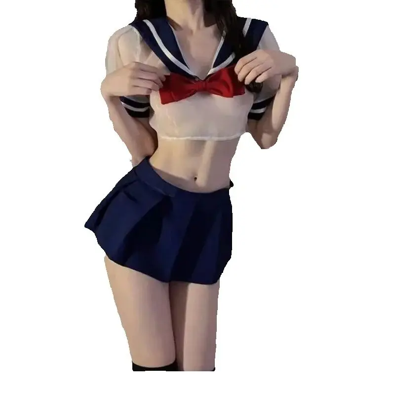 

Нижнее белье, плотная студенческая униформа моряка, прозрачный бант, полый короткий дизайн, сексуальная женская сексуальная униформа, комплект искушения