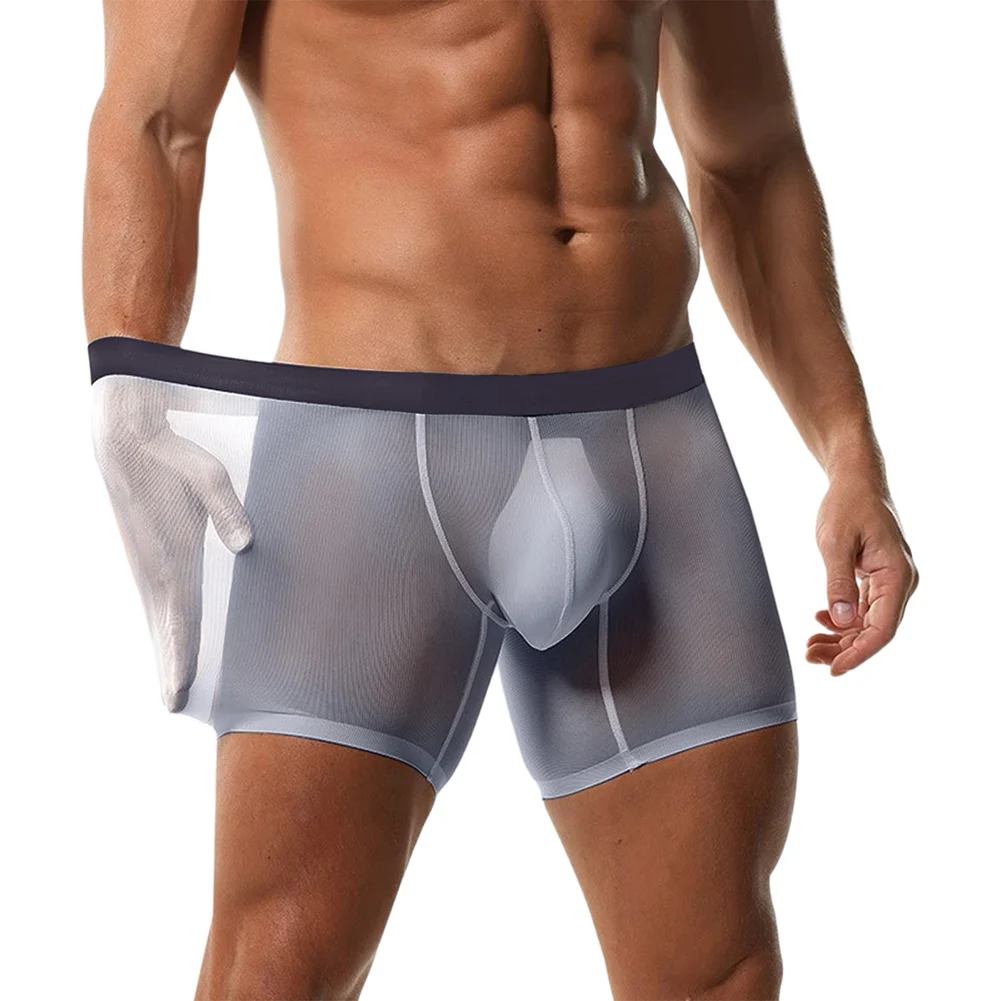 

Men's Summer Ultra-thin Ice Silk Boxer Briefs,ice Mesh Breathable Boxer Underpants,sports Extension,reverse Crotch Shorts