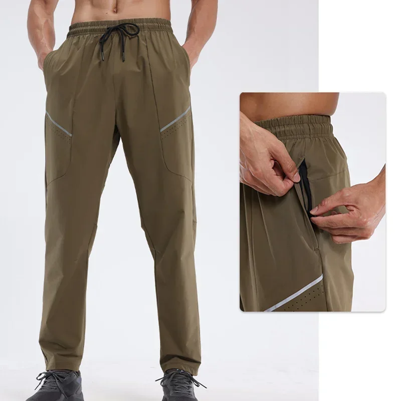 Calça esportiva masculina de secagem rápida, à prova de vento, à prova d'água, para montanhismo ao ar livre, casual, corrida, respirável, elástica