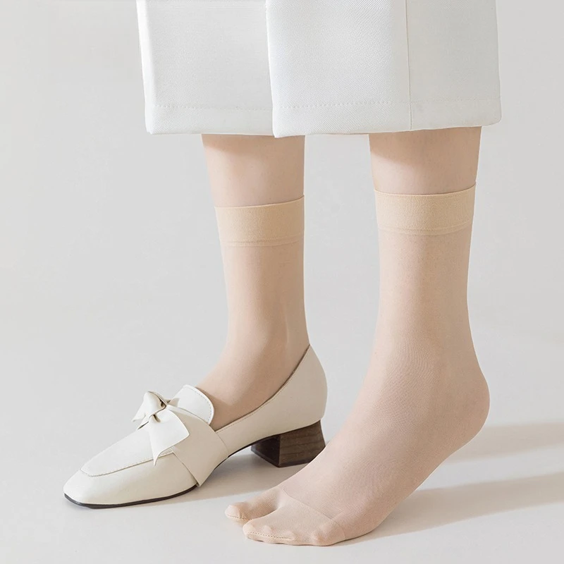 Women's Summer Ultra Thin Toe Socks Sexy Breathable Toe-separated Mid Tube Socks Solid Color Casual Transparent Tabi Silk Socks image 4
