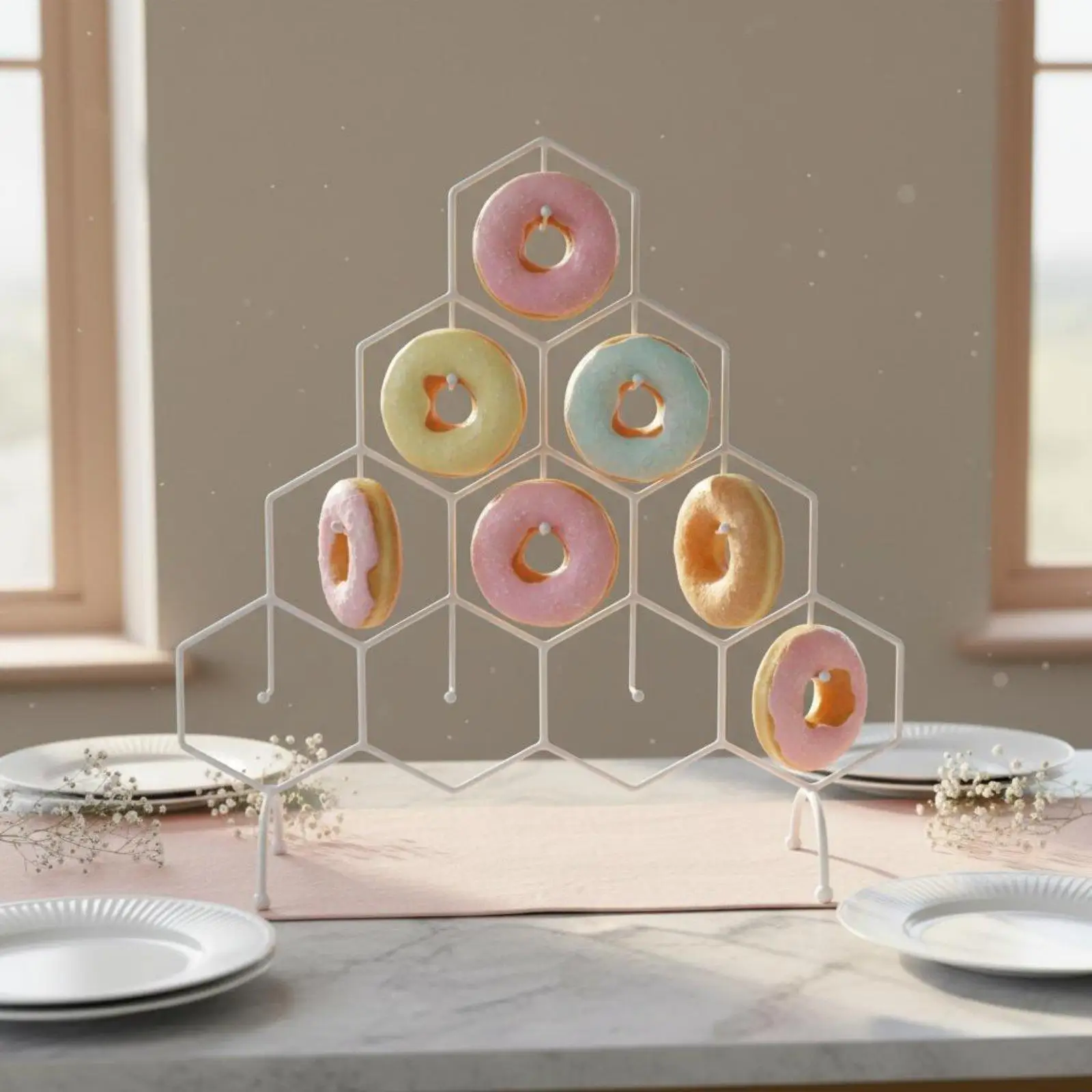 Pastry Display Case for Donuts Wrought Iron Stand Honeycomb Dessert Rack 10 Tier Bakery Prop