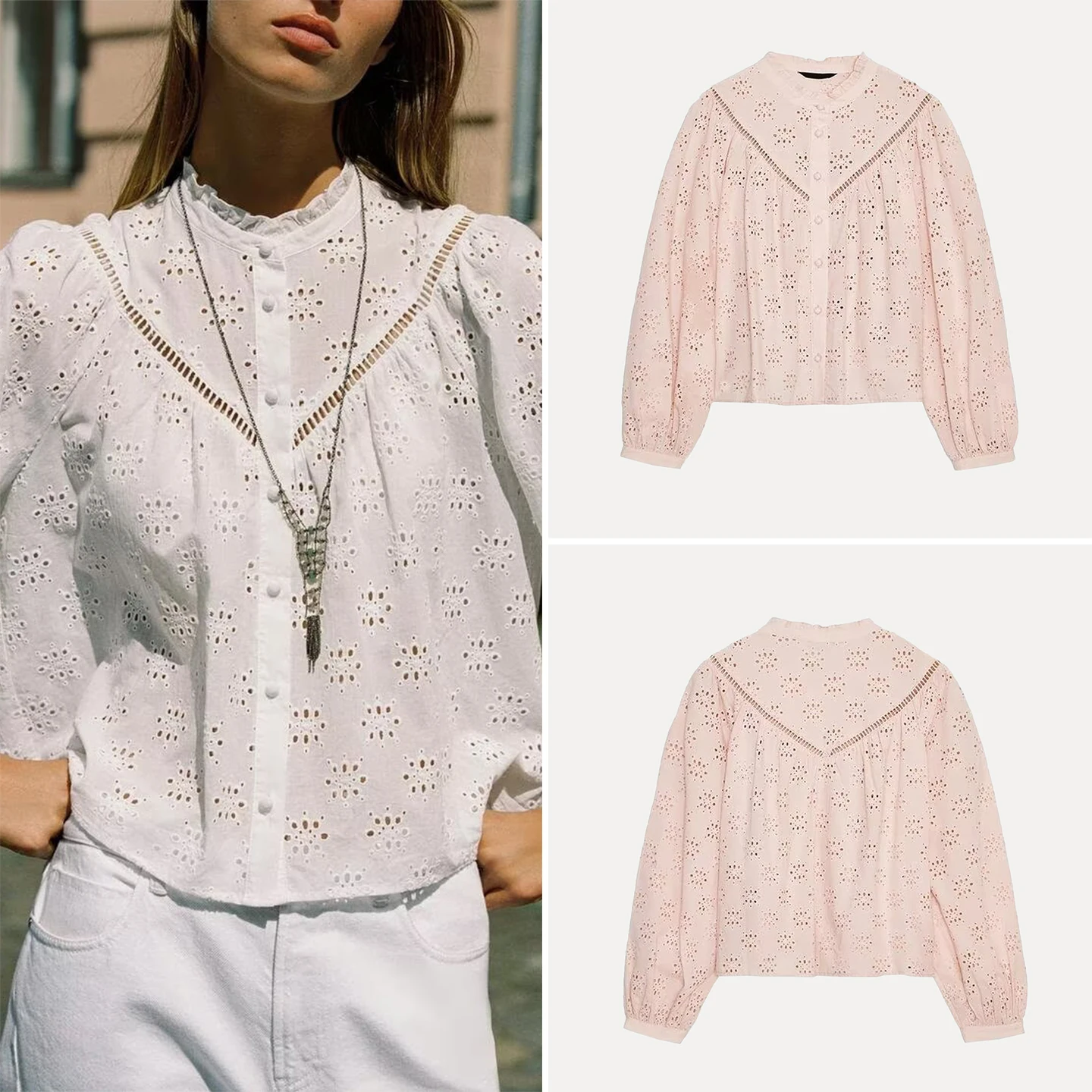 

Faionable Casual Embroidered Hollow out Women's irt Autumn 2025 New Arrival Loose Fit Long Sve Premium Quali