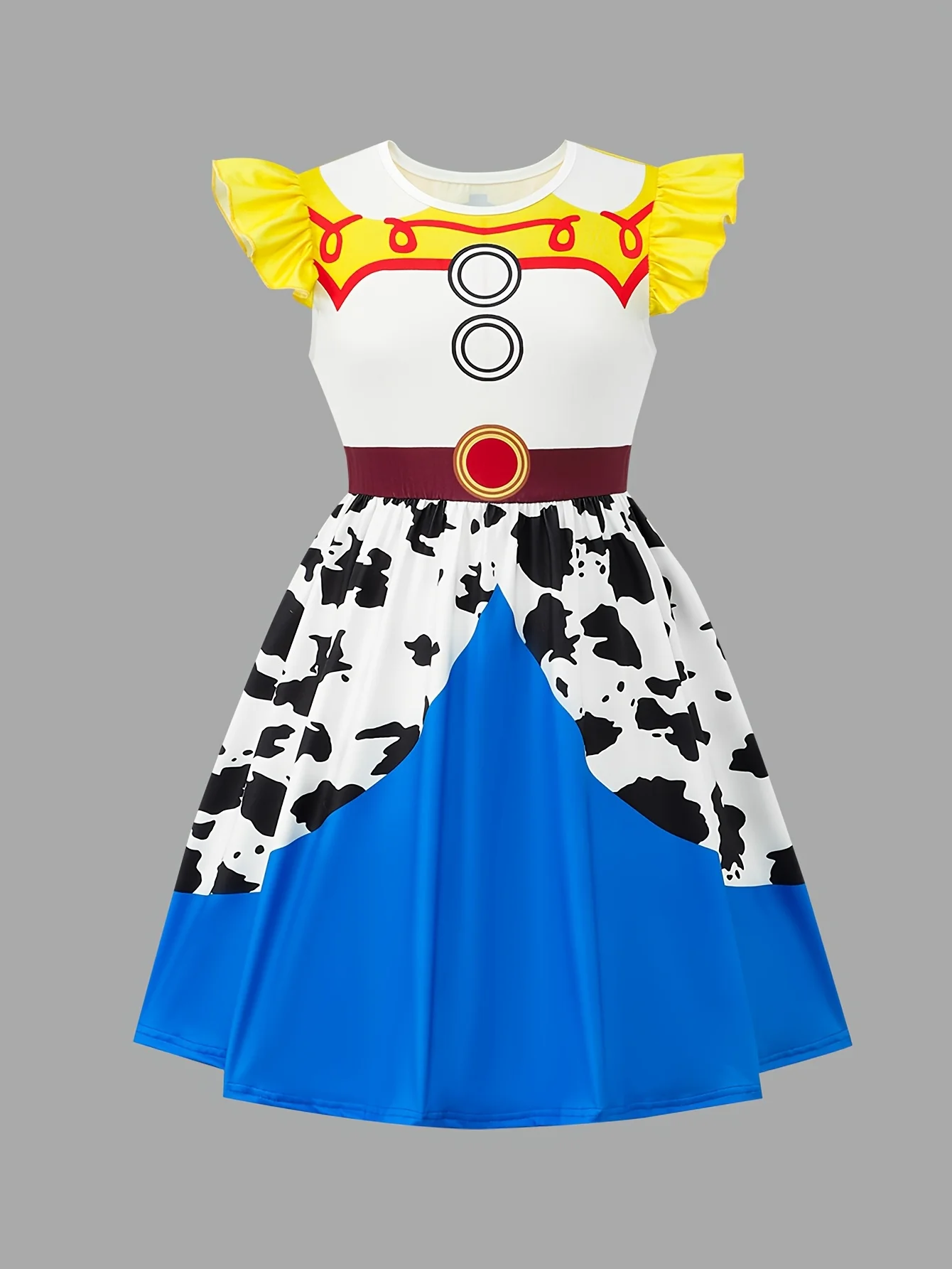 Sommerkleid im Denim-Stil mit Aufdruck für Mädchen, Prinzessinnenkleid mit kleinen Flatterärmeln, perfekt für Urlaub, Bühne, Party und Alltag, geeignet für Mädchen im Alter von 3–10 Jahren – Detail 2