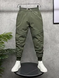 남성용 겨울용 따뜻한 면바지 두꺼운 캐주얼 바지 청년 스타일 하란 롱 팬츠 신축성 있는 허리 순색 면 90%