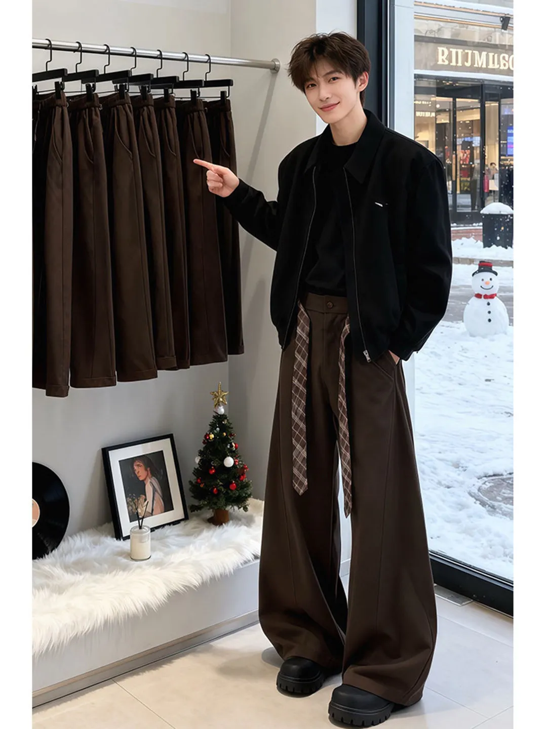 Cleanfit Men's Wide Leg Pants Spring Season Knife  Trousers Belted Waist Cleanfit Sle Casual Pants for Men