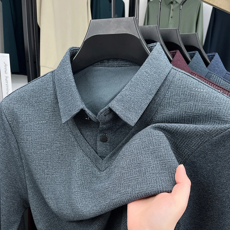2025 Autumn and Winter Men's Long Sleeved Polo Shirt, Dad's Casual and Vacation Two Piece Business Top