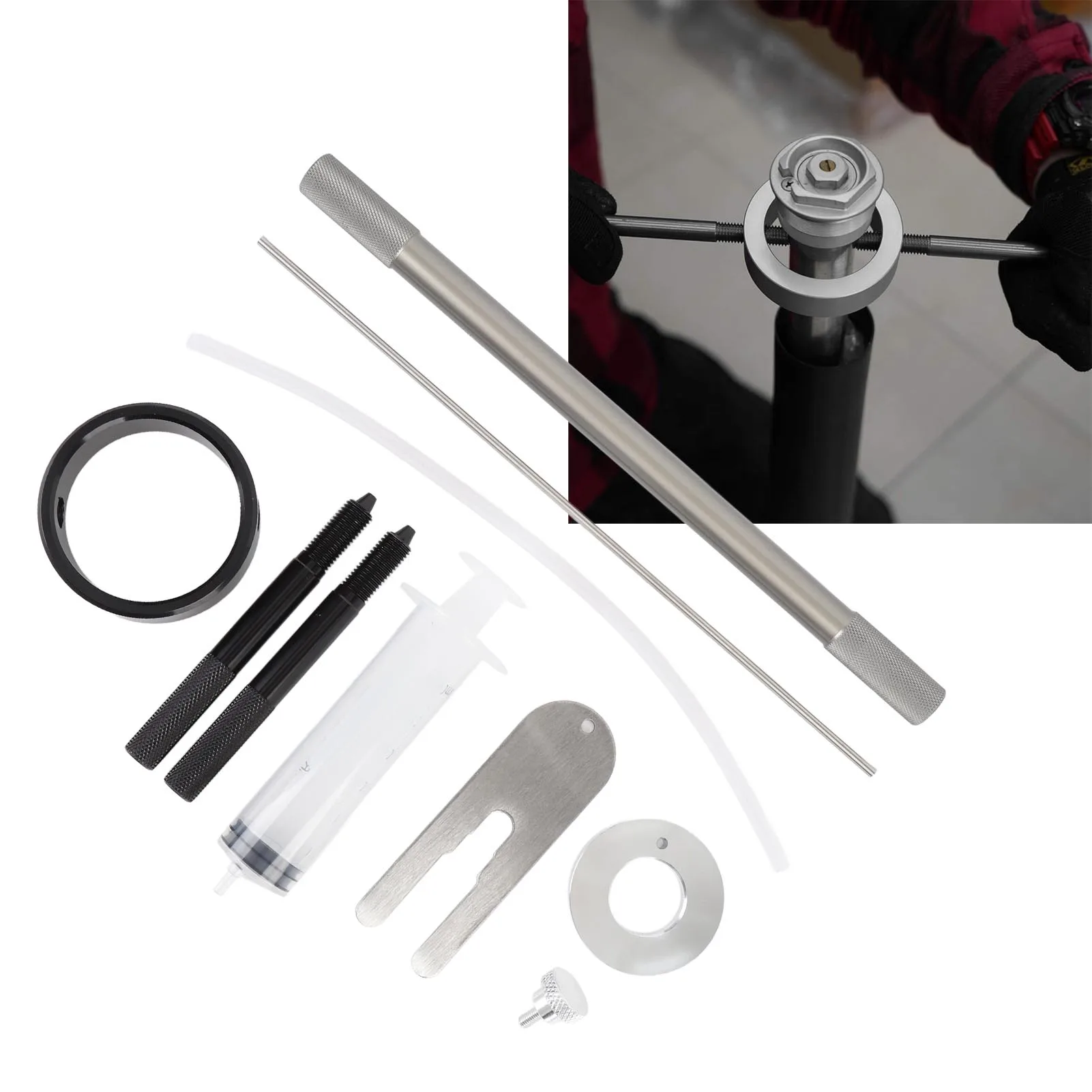 Motorcycle Fork Maintenance Tool Set Metal Fork Oil Level Tool for Most Regular Cartridge and Inverted Forks