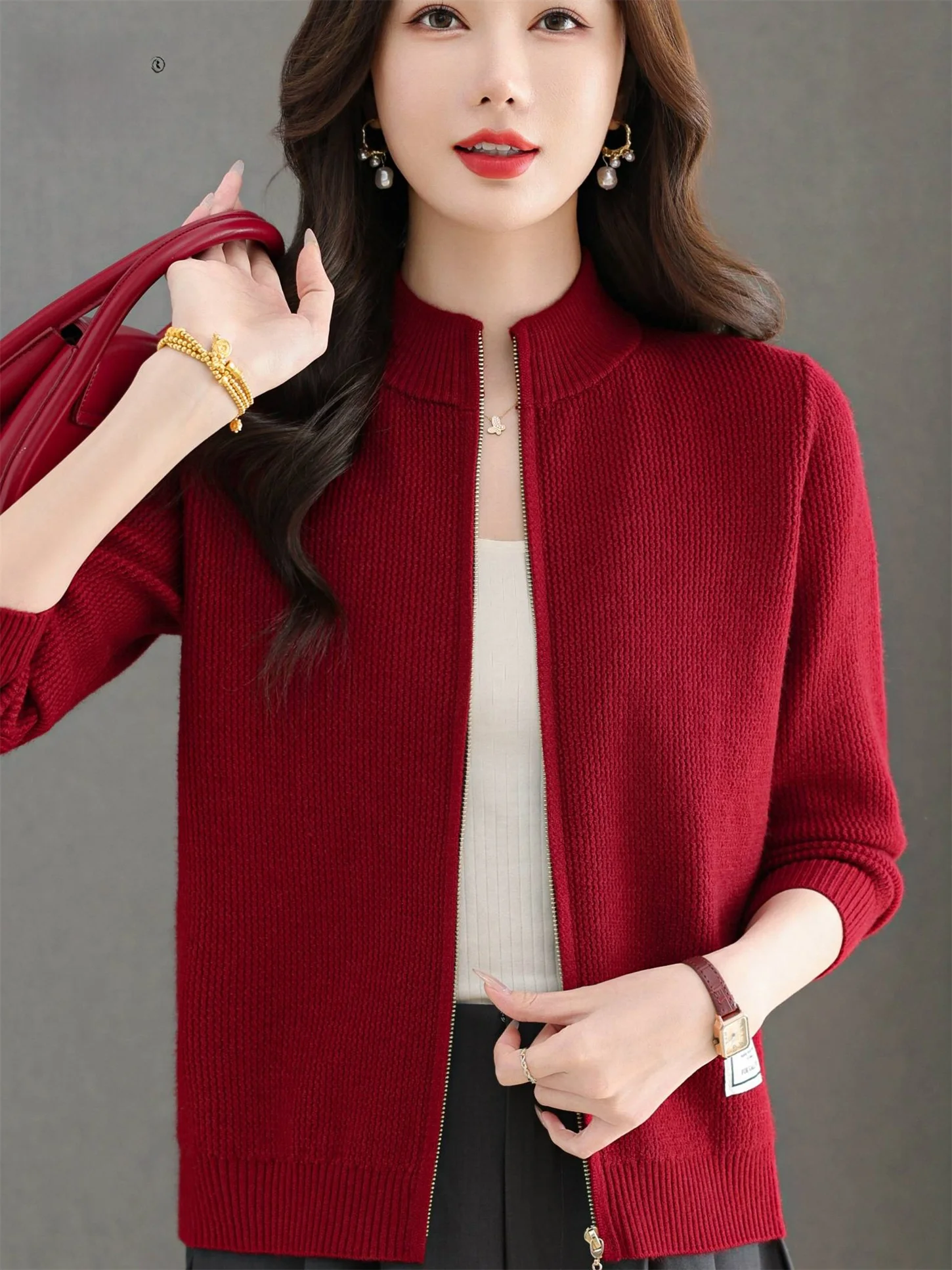 

Faionable Knitted Woolen Coat Loose Women's Sle Mid-Aged Mom Clothes Spring Autumn New Sle Quali Clothing for Ladies