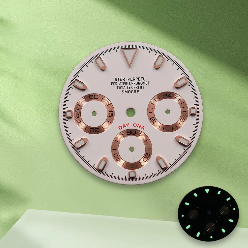 Cadran œil de panda blanc avec Logo S, 29.5mm, cadran VK63, sans aiguilles, adapté au mouvement VK63, accessoires de Modification de montre lumineux vert ﻿