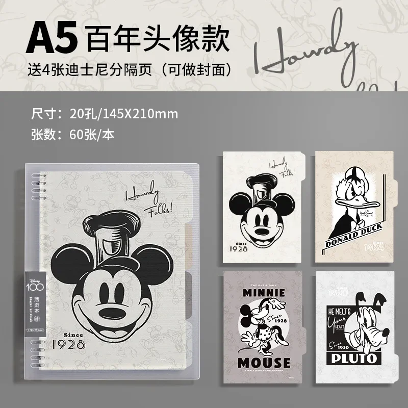 A5 New Disney Mickey Mouse 100th Anniversary Limited Animation Creative Notebook Fashion Retro Male and Female Student Ledger