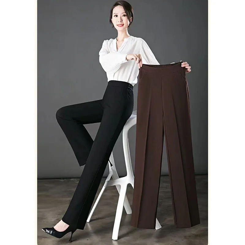 Korean Women High Waisted Straight Cylinder Trousers Mom Loose Suit Pant Summer Ladies Leisure Fashion Thin Style Pantalons