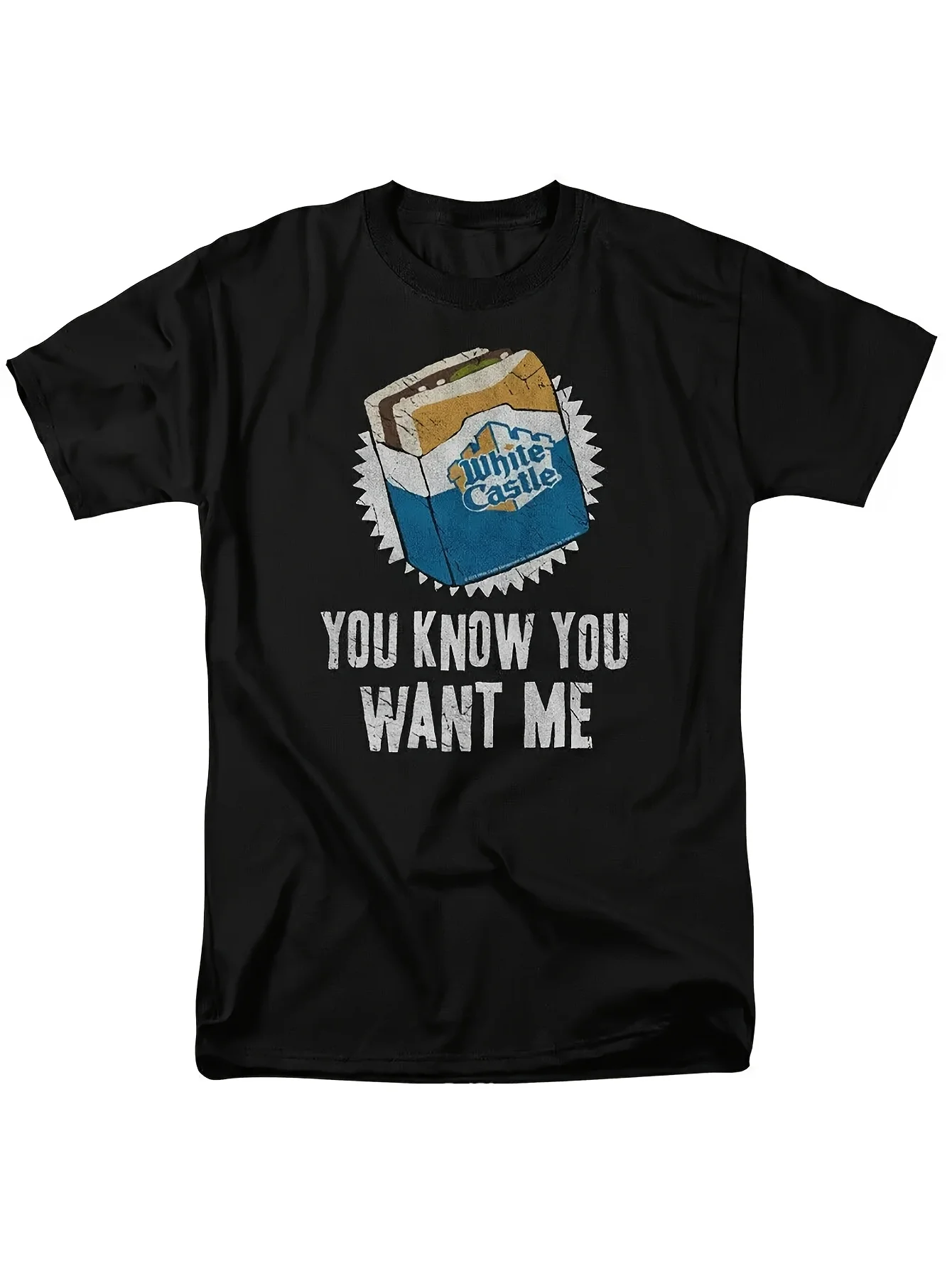 

White Castle Want Me T Shirt Mens Licensed Hamburger Tee Black Plus Size Pure Cotton