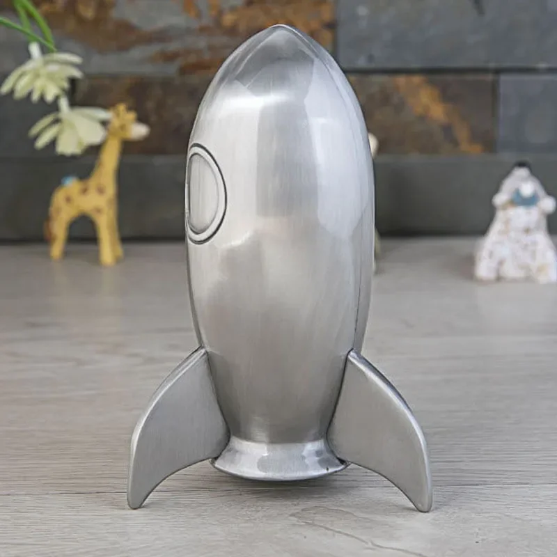 Rocket Shaped Piggy Bank for Kids, Zinc Alloy, Cute Children's Toy, Coin Storage, Money Box, Birthday Gift, Home Furnishings