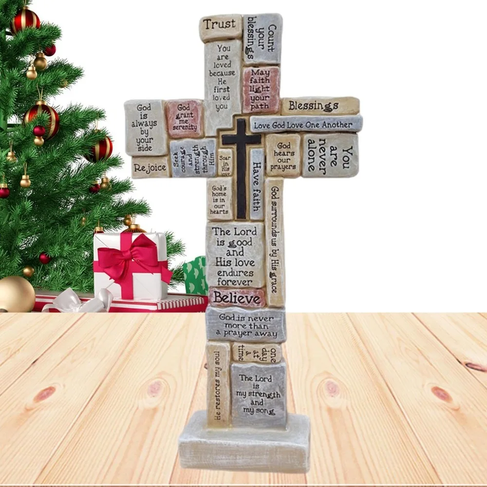 

Elegant Christian Cross Statue Handmade Funny Cross Prayer Sculpture Resin Craft Cross Desktop Ornament Home Indoor Scene Garden