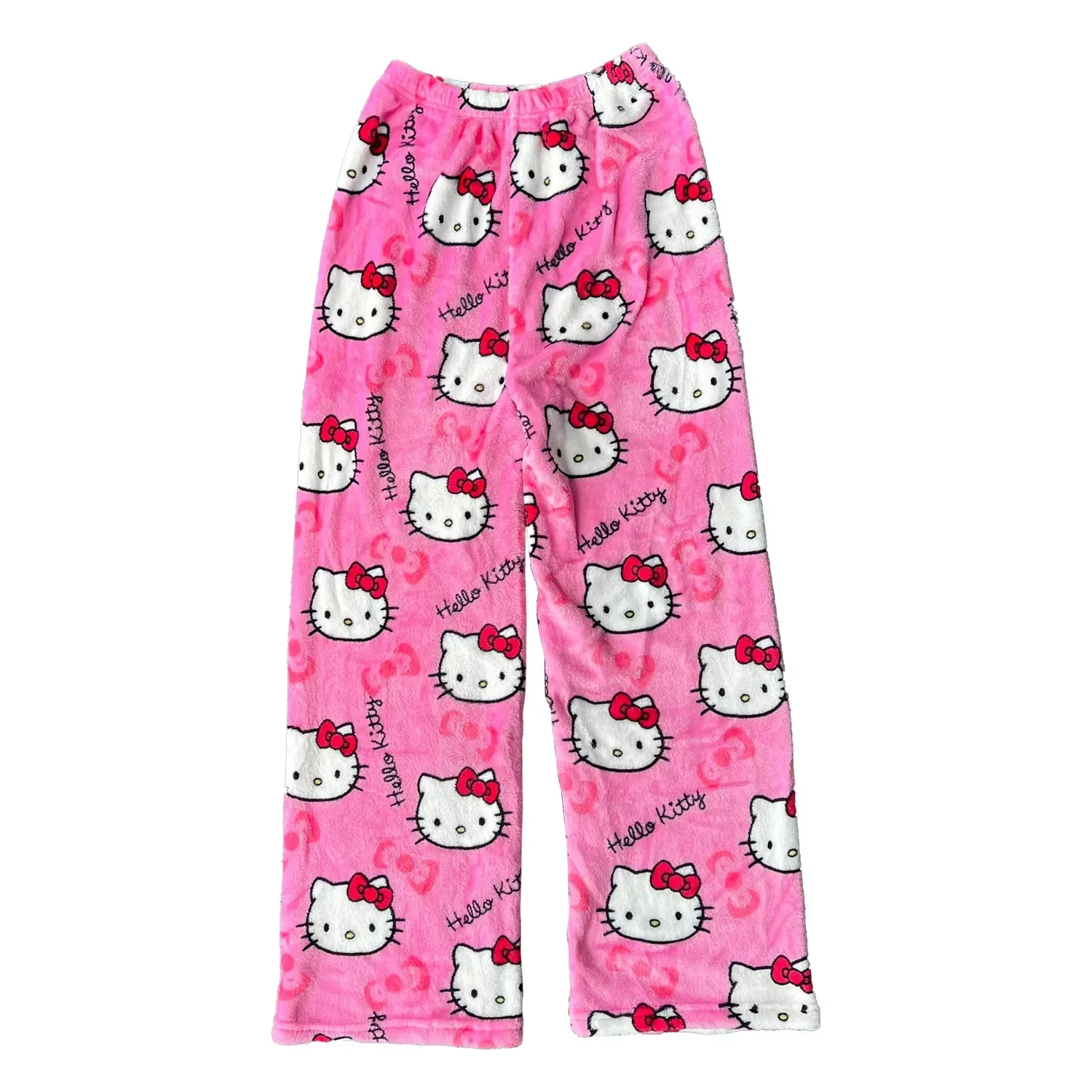 Flannel Pajamas Hello Kitty Thickened Fleece Warm Casual Home Pants Women\'s Autumn Winter Cartoon Hip Hop Trousers