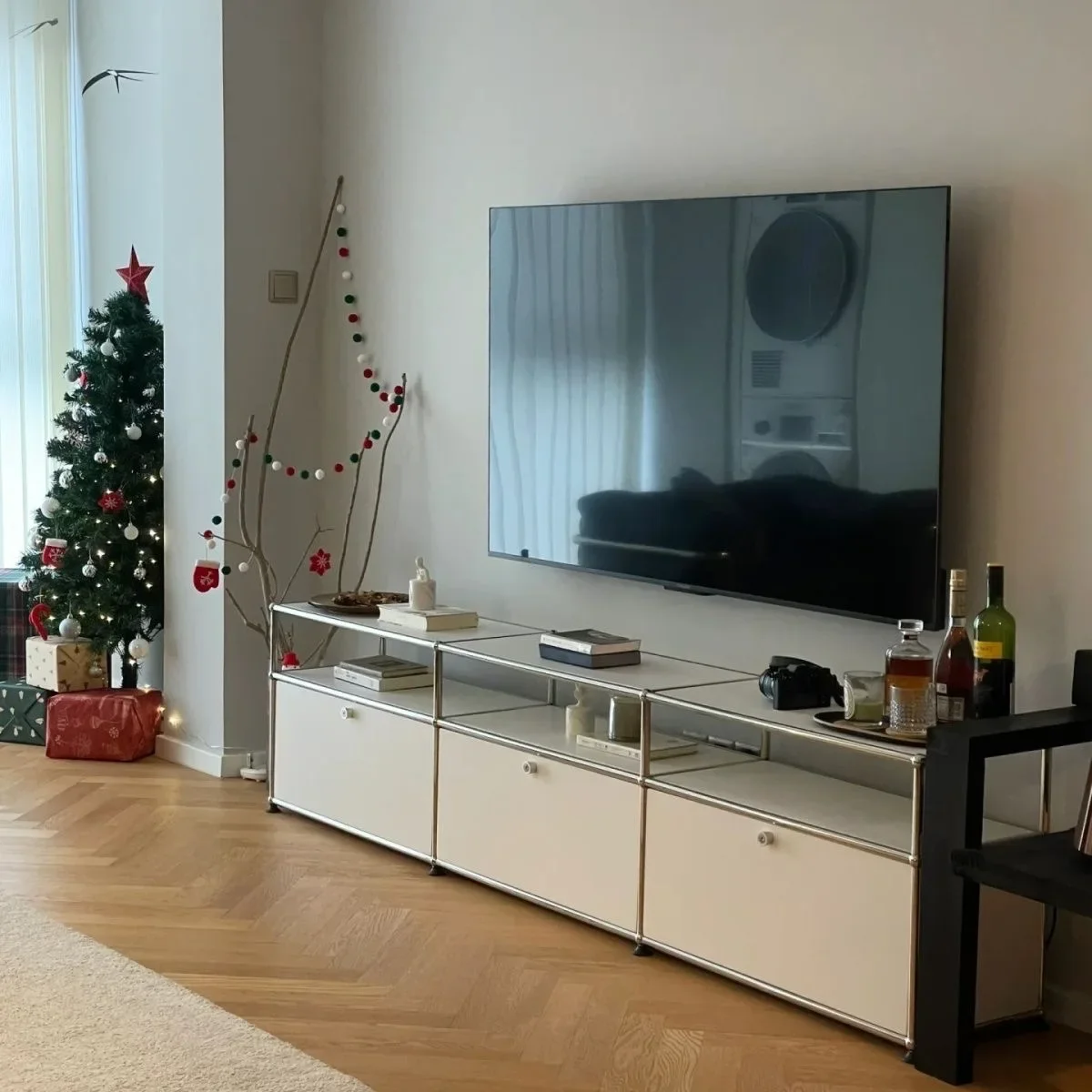 Living Room TV Stand Cabinet Sideboard Storage Shelf Furniture Stainless Steel Board Cabinet Night Stand DIY Cabinet-No Keys