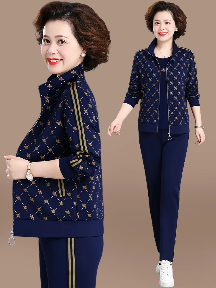 

Fashionable Casual Sportswear Set for Middle-Aged Mothers Autumn New Arrival Women's Outerwear Spring Autumn Top Polyester Fiber