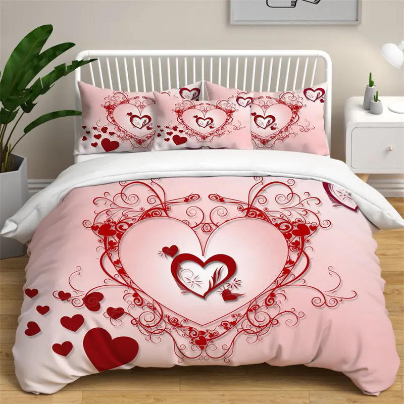 

Love Heart Bedding Sets Queen Size Microfiber Romantic Wedding Duvet Cover Set Gift For Valentine's Day For Girls Women Bedroom