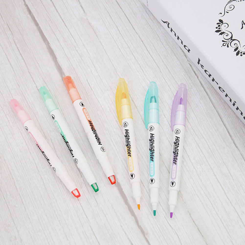 

6 Pcs Highlighter Dual Ended Marker Pen Double Head Colorful View Fun Highlighters Adults