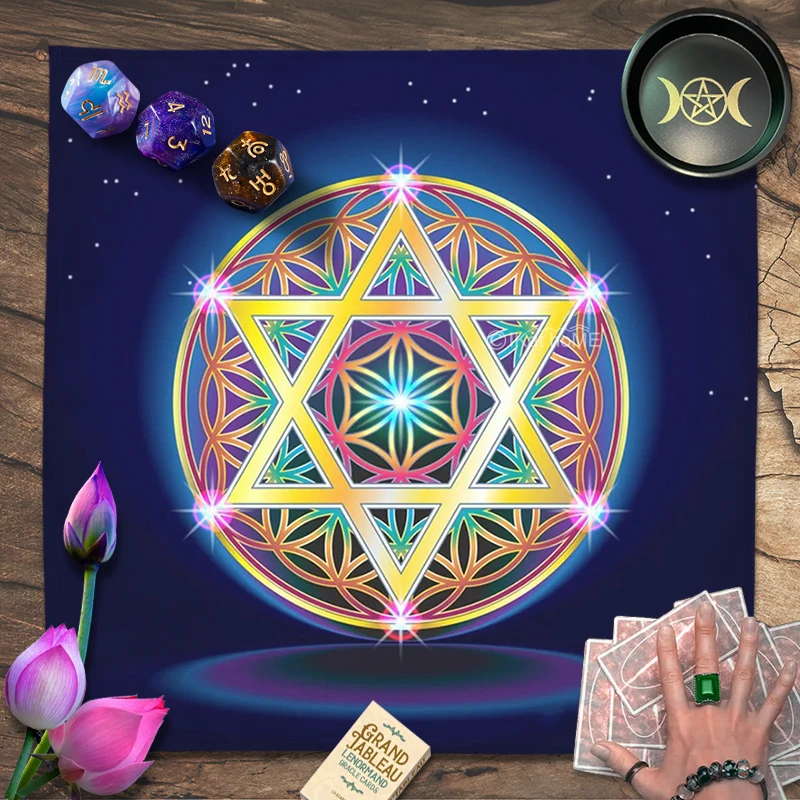 Merkabah Flower Of Life Magic Tarot Tablecloth Hexagram Altar Cloth Energy Tapestry Oracle Cards Deck Pad Boho Decor 50 70 100cm