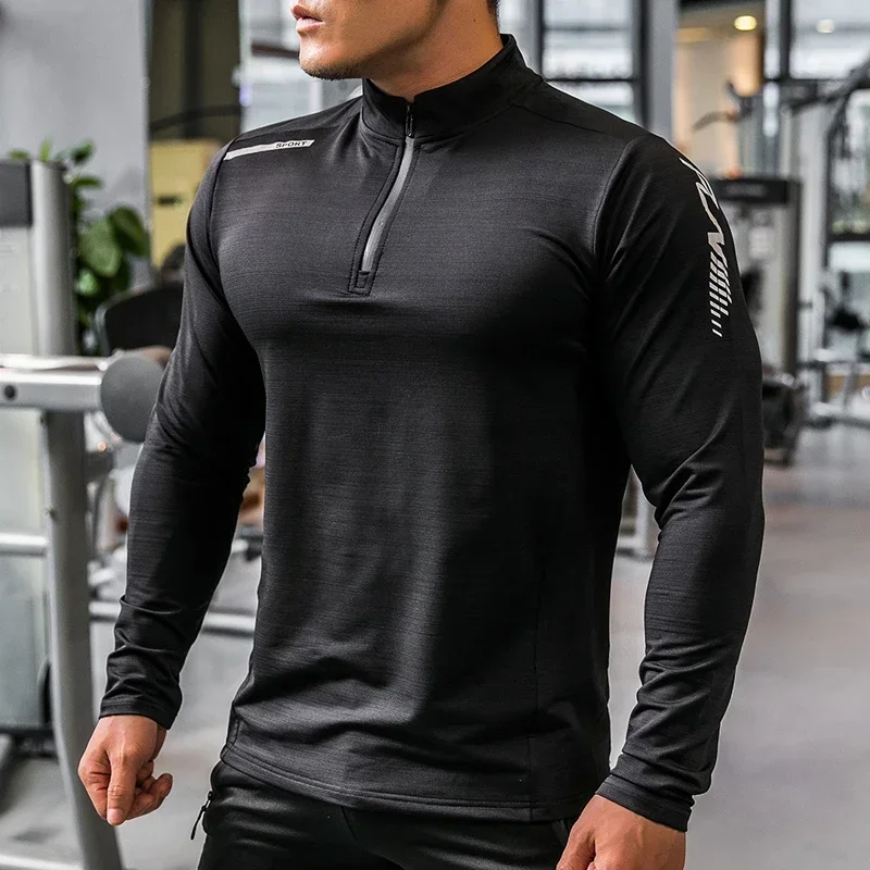 

Men's Half-Zip Stand Collar Shirt 3D Letter Printed Long Sleeve Top Autumn Gym Fitness Men Clothes Outdoor Sport Run Sweatshirts