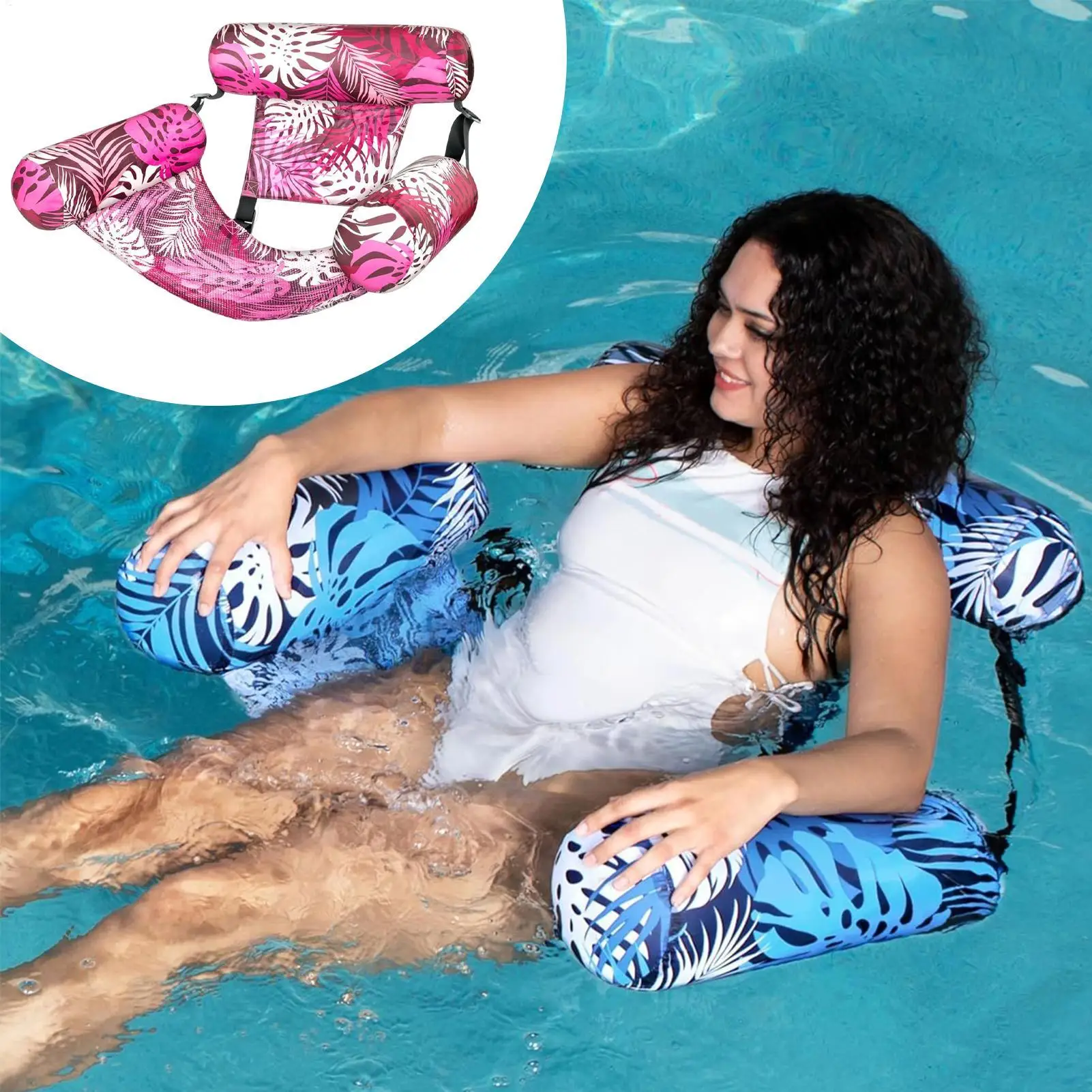 Silla de salón inflable para piscina, flotadores de agua para adultos, estera flotante, hamaca, patrón de planta, balsa de agua para viajes familiares al aire libre