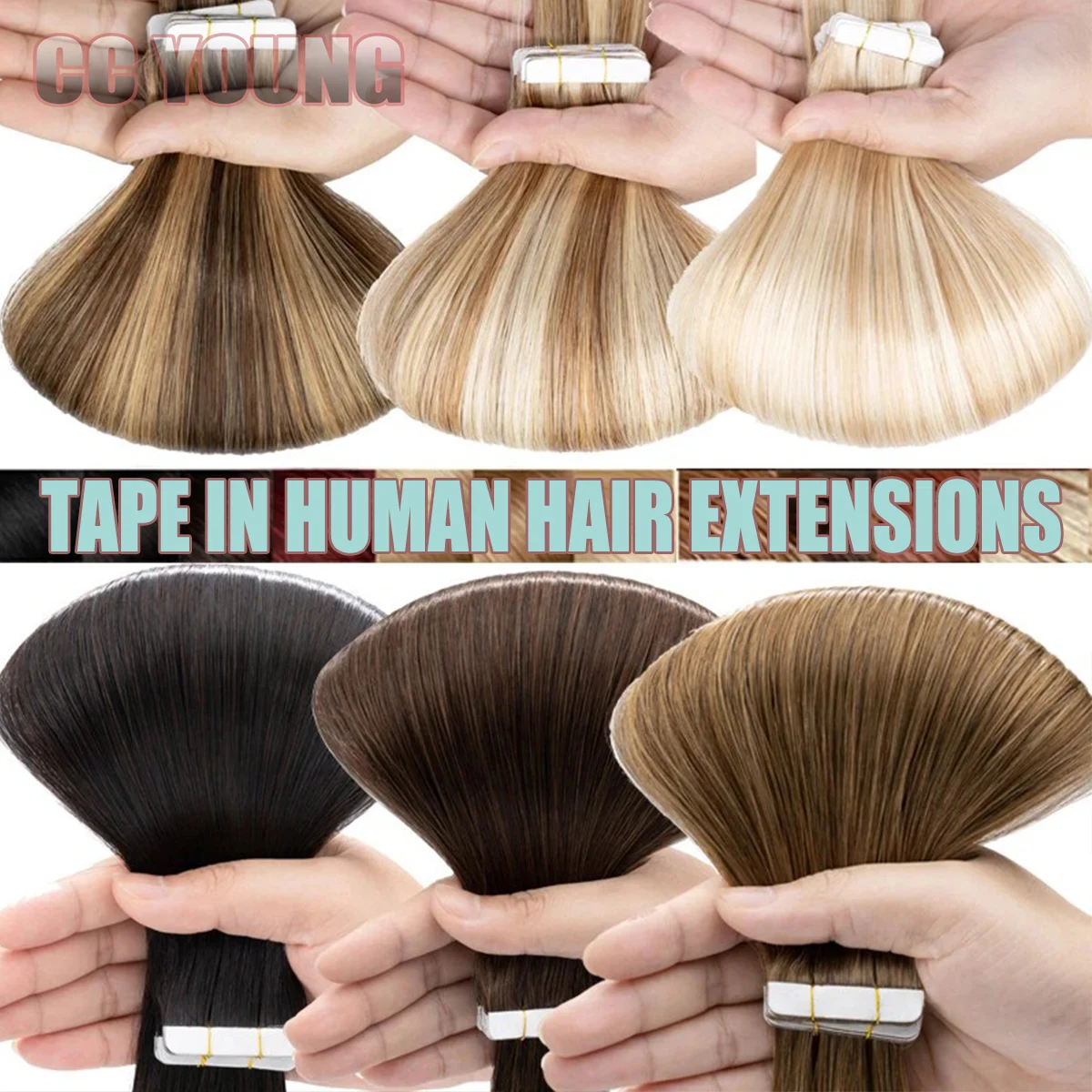 

20Pcs Invisible Tape-In Human Hair Extensions Ash&Bleach Blonde Mixed Highlight Hair Adding Hair Length And Volume for Women 50g