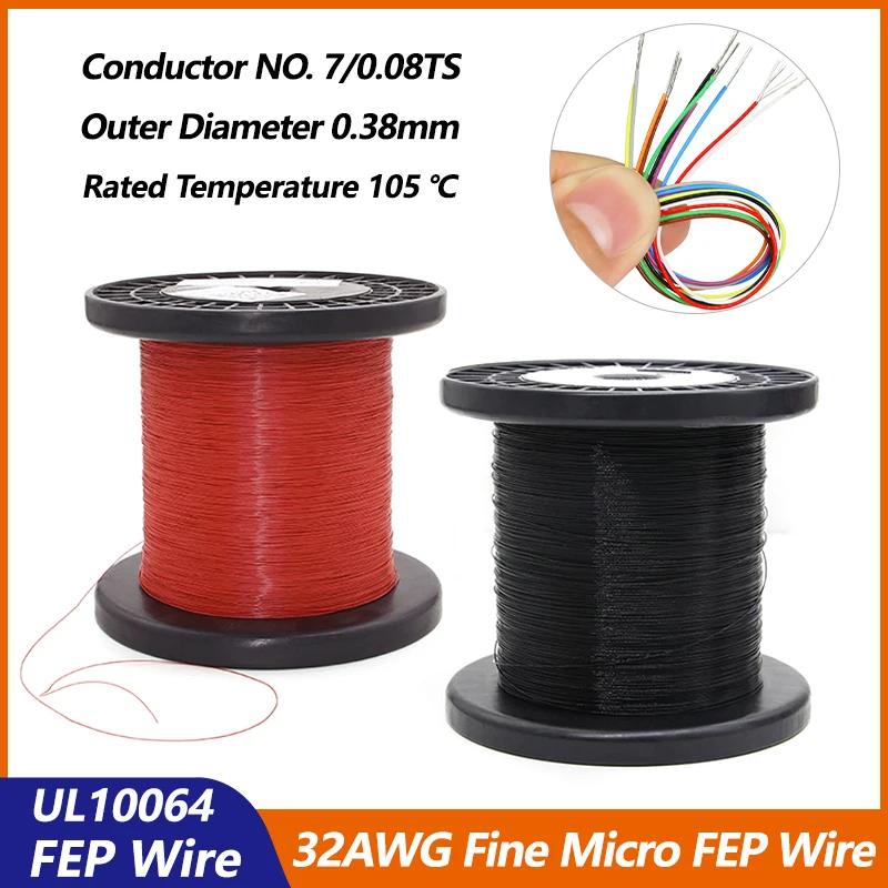 

5m - 500m UL10064 FEP Wire 32AWG PTFE Plastic Ultra Fine Micro Wires Soldering High Conductivity Tinned Copper Electronic Cable
