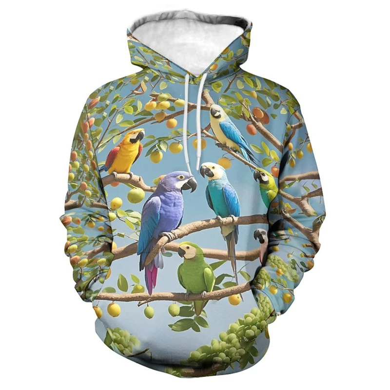 

2024 Autumn Parrot Graphic Sweatshirts Cartoon Birds Hoodies For Men Clothes Casual Boy Streetwear Hip Hop Male Pullovers Hoody