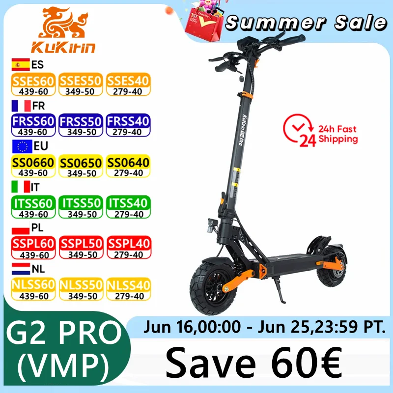 EU Stock KuKirin G2 Pro (VMP) Scooter elettrico 25 km/h velocità 500W motore 65km gamma 48V 15.6Ah Kickscooter 9 pollici pneumatico sottovuoto
