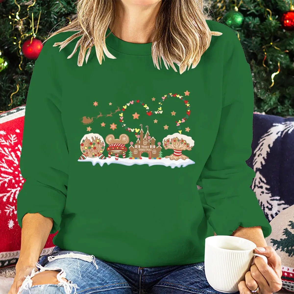 بلوزات قلعة عيد الميلاد ميكي ماوس عيد الميلاد المرأة سترة عطلة احتفالية بأكمام طويلة بلايز عيد الميلاد ملابس امرأة