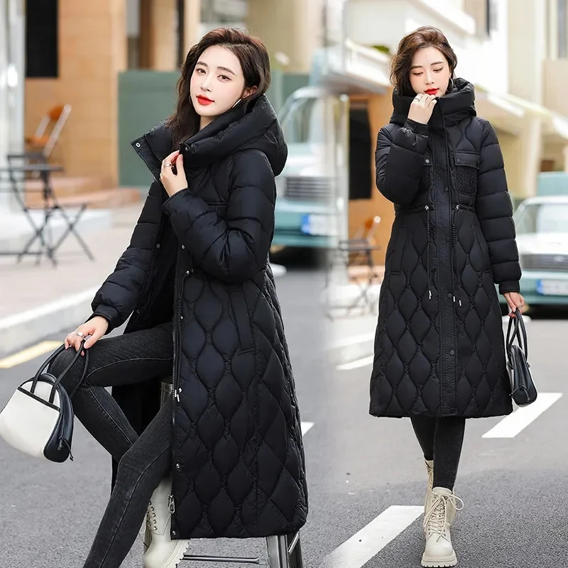 2023 New Women\'s Winter Jacket X-long Puffer Parkas Hooded Cotton Padded Female Coat Thick Warm Wadded Jackets Outerwear