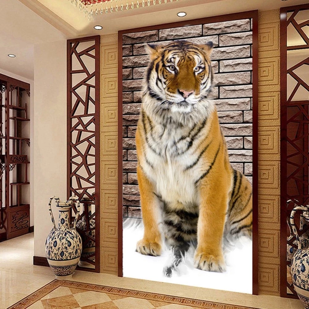Custom Mural 3D Tiger Entrance Corridor Backdrop Room Paintings Living Room Self Adhesive Wallpaper Decor bedroom restaurant 8d