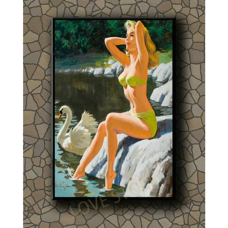 P464 Vintage hermosa chica Pin-up imagen clásica 61 póster de tela de seda decoración artística pintura interior regalo