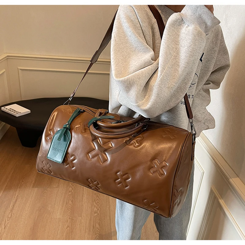 Women'S Fashion Bag PU Leather Gym Fitness Yoga Travel Luggage Boston Handbag Outdoor Duffle Sports Suitcase Shoulder Tote Bag
