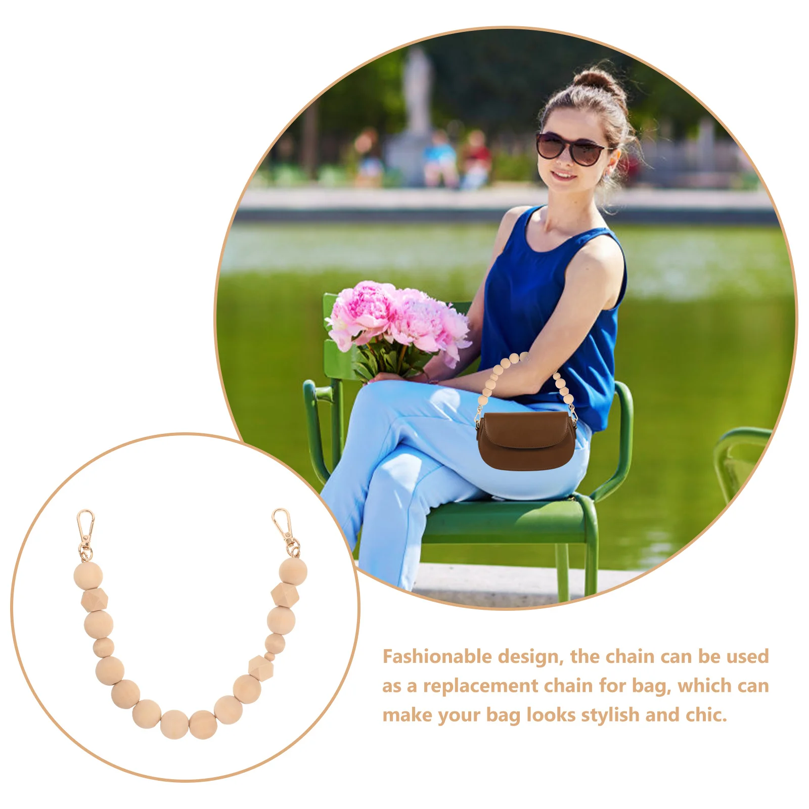 

Sturdy Wooden Bead Purse Chain Replacement Handbag Chain Elegant Design Lightweight Portable for Women Wood Bead Handbag Chain,