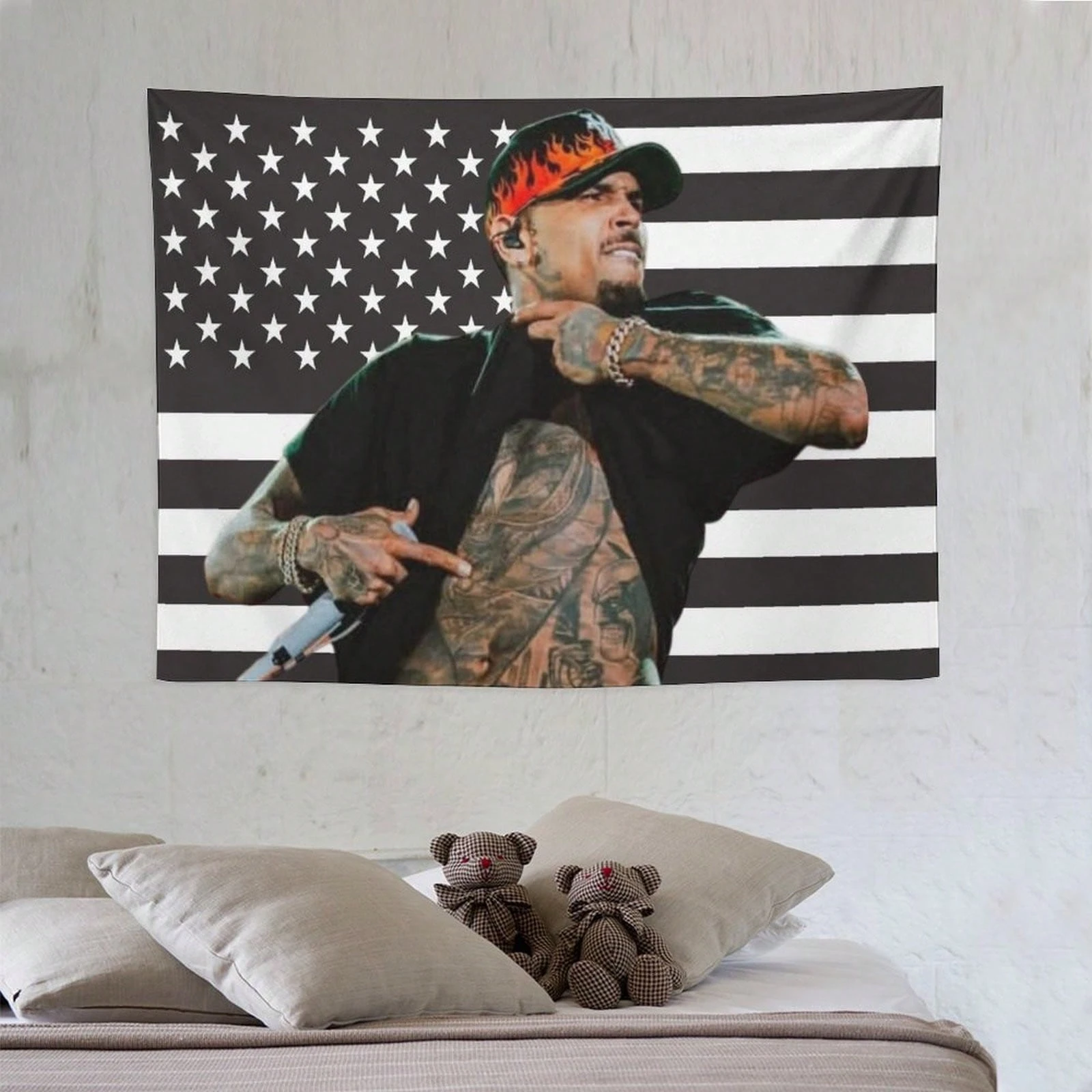 1PC Singer Chris Music Brown Printed American Flag Decorative Tapestry, Patriotic Star And Bar Flag Design, Suitable For Horizon
