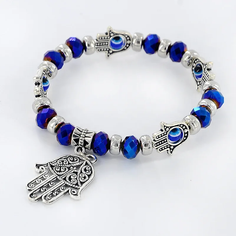 Turkish Blue Eyes Bracelet For Women Crystal Resin Lucky Bead Wishing Chain Bracelet Ladies Charm Jewelry Palm Wear Gifts