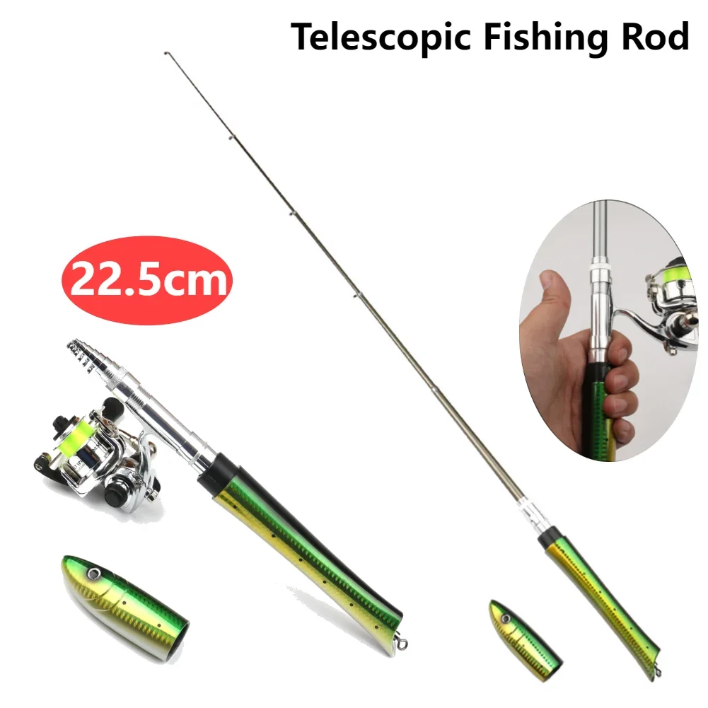 

Mini Telescopic Fishing Rod Casting Carp Fishing Pole with Spinning Reel Portable Fish Shaped Spinning Rod Travel Pole Set