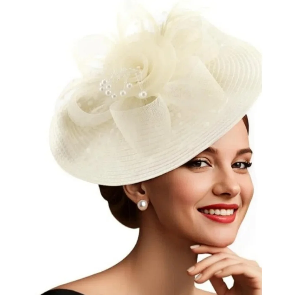 

Fashion Exquisite Mesh Feather Headband Elegant Sweet Vintage Fascinator Hat Formal Hat Bride Headdress Stage Performance